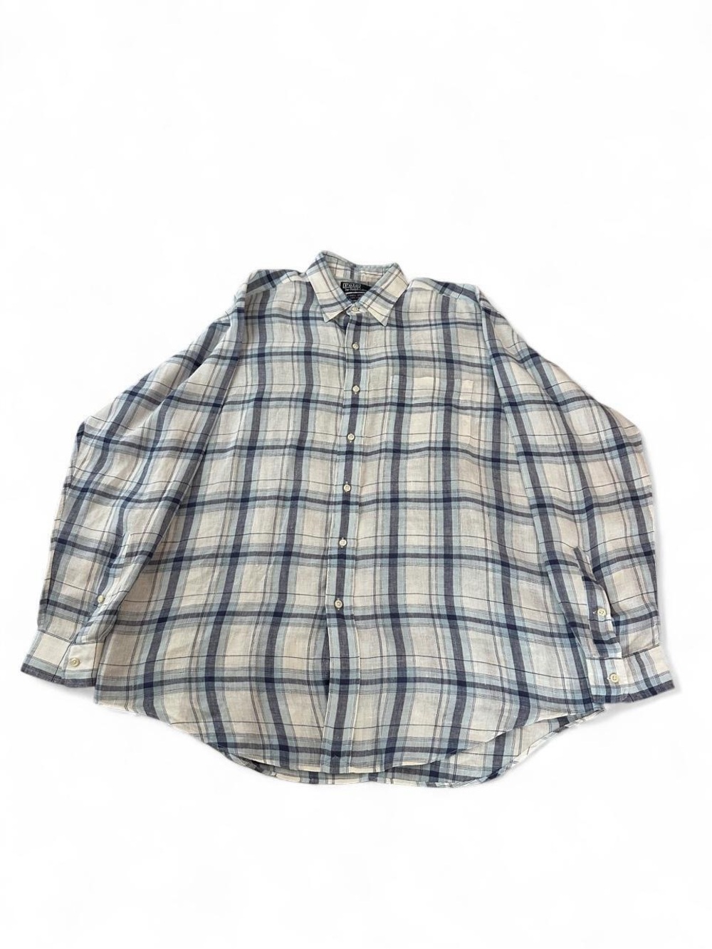 Vintage Polo Ralph Lauren shirt blue and white plaid linen